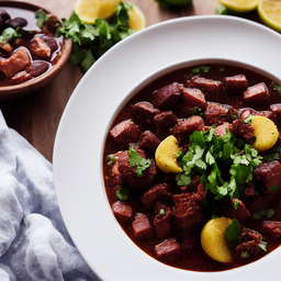 A photograph of a plate of Brazilian Feijoada, generated by AI