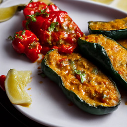A photograph of a plate of Chiles Rellenos, generated by AI