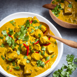 A photograph of a plate of Coconut Chicken Curry, generated by AI