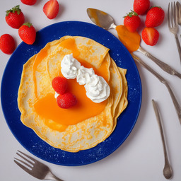 A photograph of a plate of Crepes Suzette, generated by AI