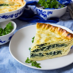 A photograph of a plate of Greek-style Spanakopita, generated by AI
