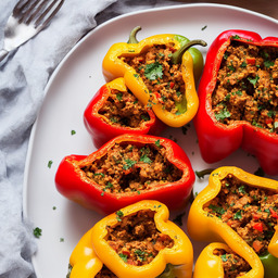 A photograph of a plate of Greek-style Stuffed Peppers, generated by AI