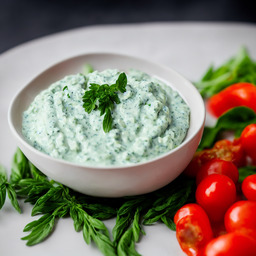 A photograph of a plate of Greek Tzatziki Sauce, generated by AI