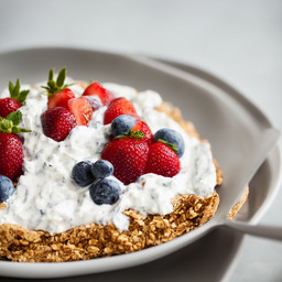 A photograph of a plate of Greek Yogurt Parfait, generated by AI