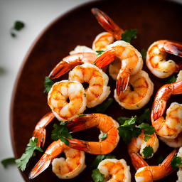 A photograph of a plate of Honey Garlic Shrimp, generated by AI