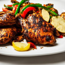 A photograph of a plate of Jerk Chicken, generated by AI