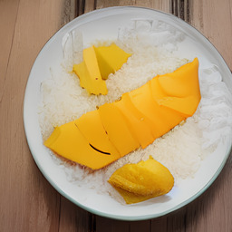 A photograph of a plate of Mango Sticky Rice, generated by AI