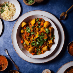 A photograph of a plate of Moroccan Tagine, generated by AI