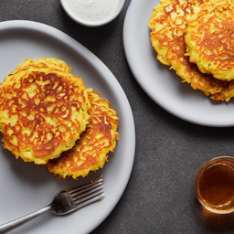 A photograph of a plate of Potato Pancakes, generated by AI