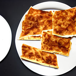 A photograph of a plate of Quesadillas, generated by AI