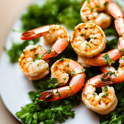A photograph of a plate of Roasted Garlic And Herb Shrimp, generated by AI
