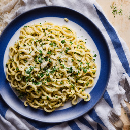 A photograph of a plate of Spätzle, generated by AI