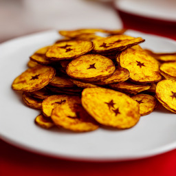 A photograph of a plate of Spicy Plantain Chips, generated by AI