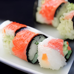 A photograph of a plate of Sushi Rolls, generated by AI