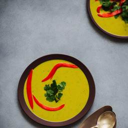A photograph of a plate of Thai Coconut Curry Soup, generated by AI