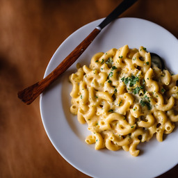 A photograph of a plate of Veggie Loaded Mac And Cheese, generated by AI