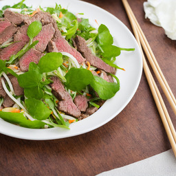 A photograph of a plate of Vietnamese Beef Salad, generated by AI