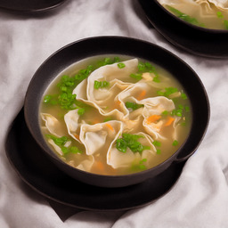 A photograph of a plate of Wonton Soup, generated by AI